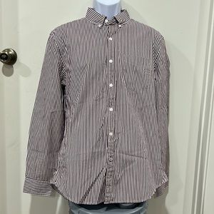 NWT American Eagle Burgundy Striped Classic Fit Button Down Shirt Size Large